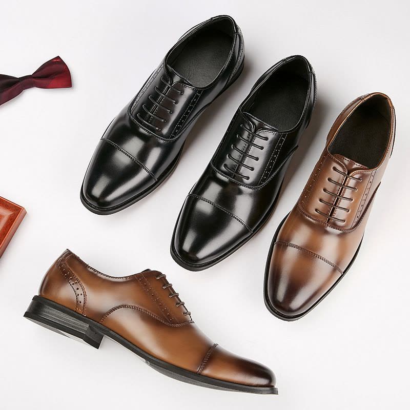 新款花圆头真皮商务皮鞋男正装绅士鞋办公职业休闲男鞋德比图片