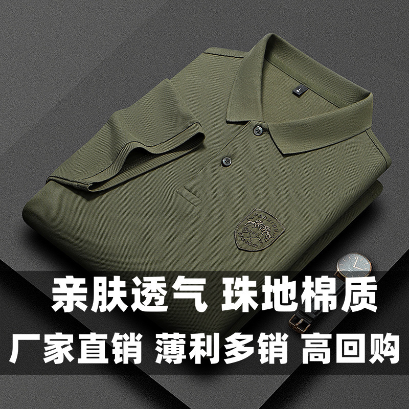 夏季男士棉质短袖T恤商务休闲简约徽章polo衫纯色T恤跨境外贸