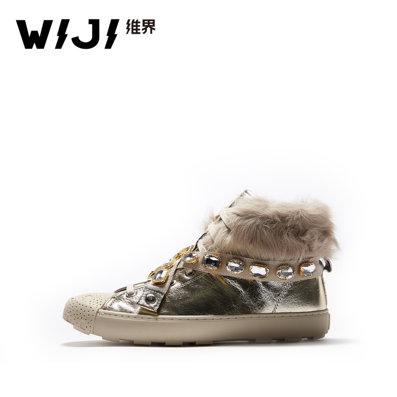 WIJI2018时尚新款欧美街头休闲潮鞋个性舒适透气圆头珍珠点缀女鞋
