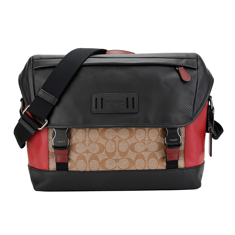 coach蔻驰奢侈品男士卡其黑色人造革配皮公文包电脑包手拎包f79904qb