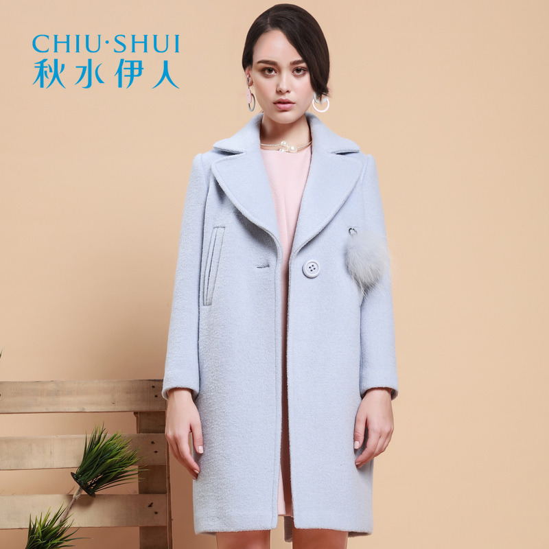 秋水伊人2021冬新品女装简约中长款翻领毛呢大衣保暖外套女S293