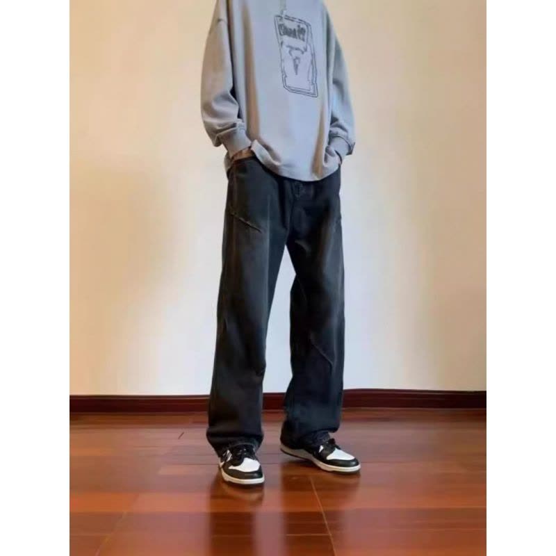 新款牛仔裤男士宽松百搭秋冬休闲裤耐磨水洗直筒裤男图片