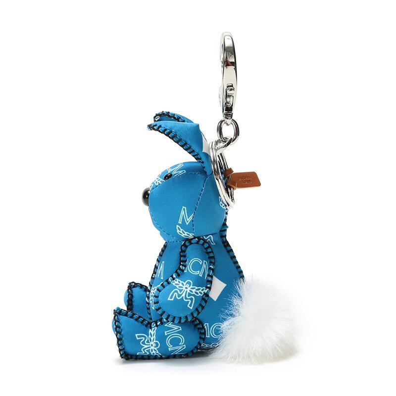 mcm男女中性蓝色logo图案织物小兔吊饰挂饰钥匙扣myz9sxl38hi001