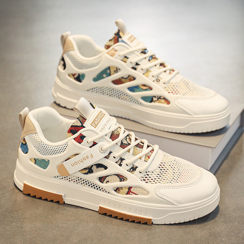 男鞋夏季透气新款网面网鞋百搭休闲板鞋学生软底运动增高小白鞋