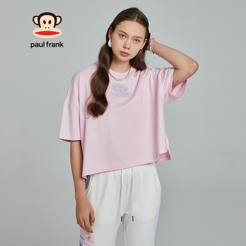 Paul Frank/大嘴猴 夏季短袖T恤女韩版潮流元气可爱粉短款夏装上衣
