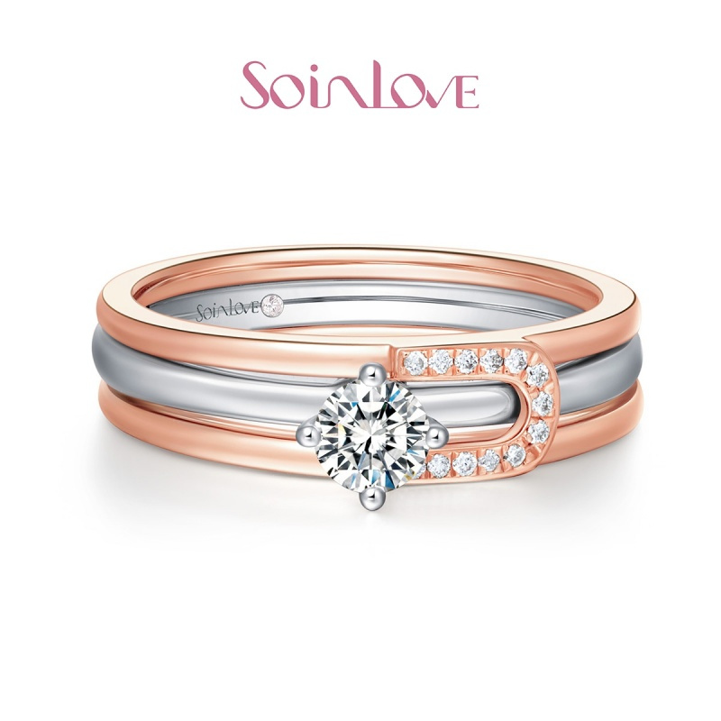 Soinlove 三生三世18K白,玫瑰两色金钻石戒指送礼推荐VU220