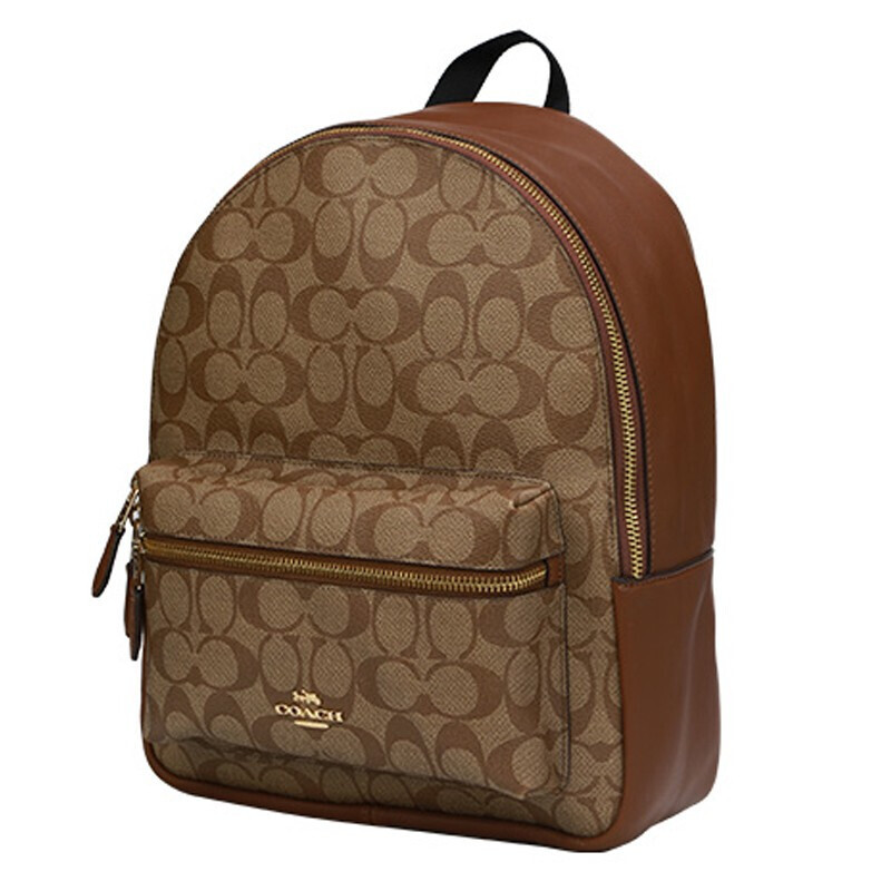 蔻驰coach奢侈品奥莱款女士背包时尚潮流印花双肩包卡其色皮质32200