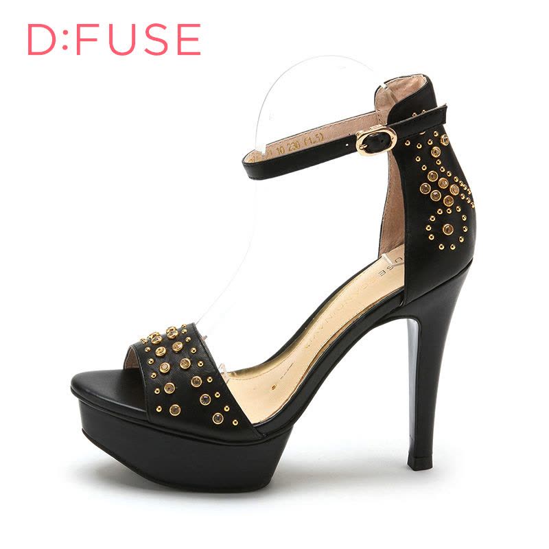 D：Fuse/迪芙斯夏新品羊皮铆钉水钻超高跟女凉鞋DF52113021图片