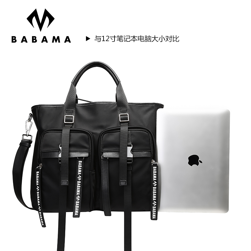 BABAMA手提包男新款时尚潮流手提包男女旅行帆布百搭简约单肩斜挎包大 黑色907047101