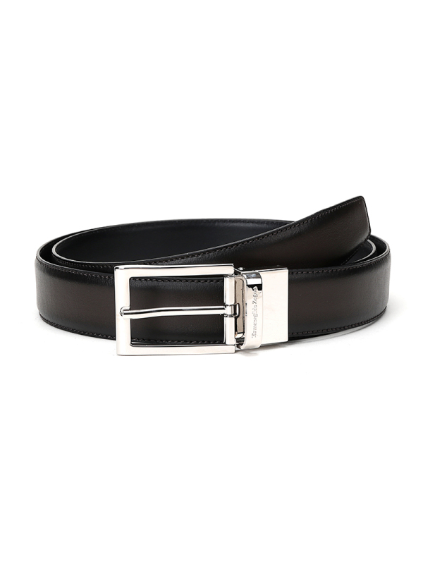 ermenegildozegna杰尼亚男士牛皮可替换针扣双面皮带腰带bbox19vit