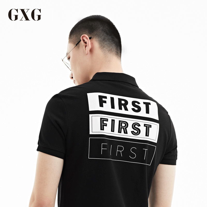 GXGPOLO衫男装 春夏季男士时尚都市黑色短袖T恤衫翻领POLO衫
