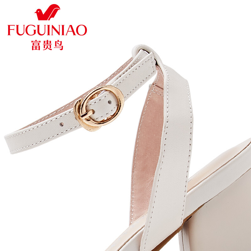 富贵鸟（FUGUINIAO）2018女凉鞋新款头层牛皮女鞋粗跟女士时尚凉鞋子