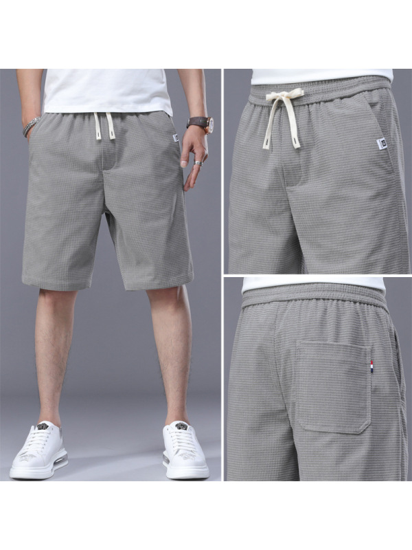 Ceba短裤男休闲裤韩版潮流夏季宽松男士玉米格中裤青年松紧五分裤