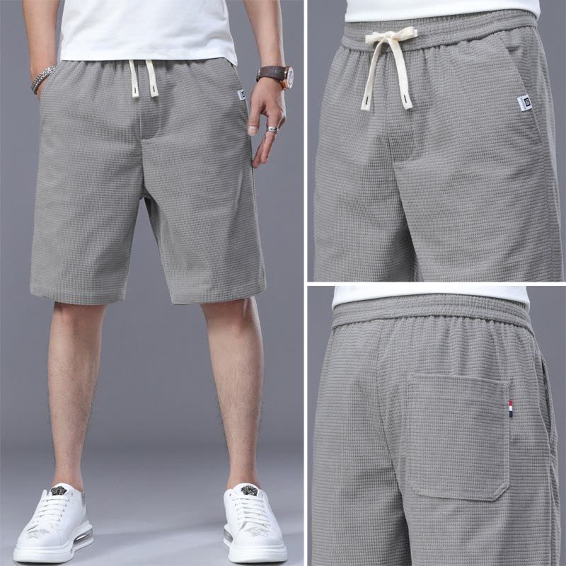 Ceba短裤男休闲裤韩版潮流夏季宽松男士玉米格中裤青年松紧五分裤图片