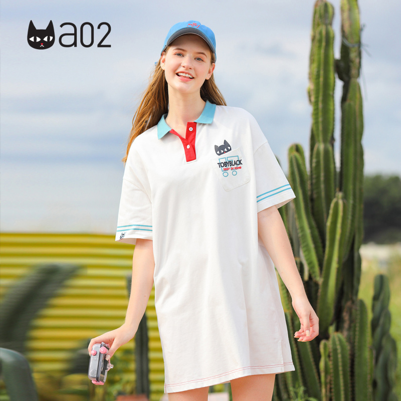 a02新款2020潮流POLO领撞色T恤裙宽松连衣裙女DTV2D1031DR