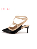 D：Fuse/迪芙斯春羊皮铆钉T型带欧美女鞋DF61113020