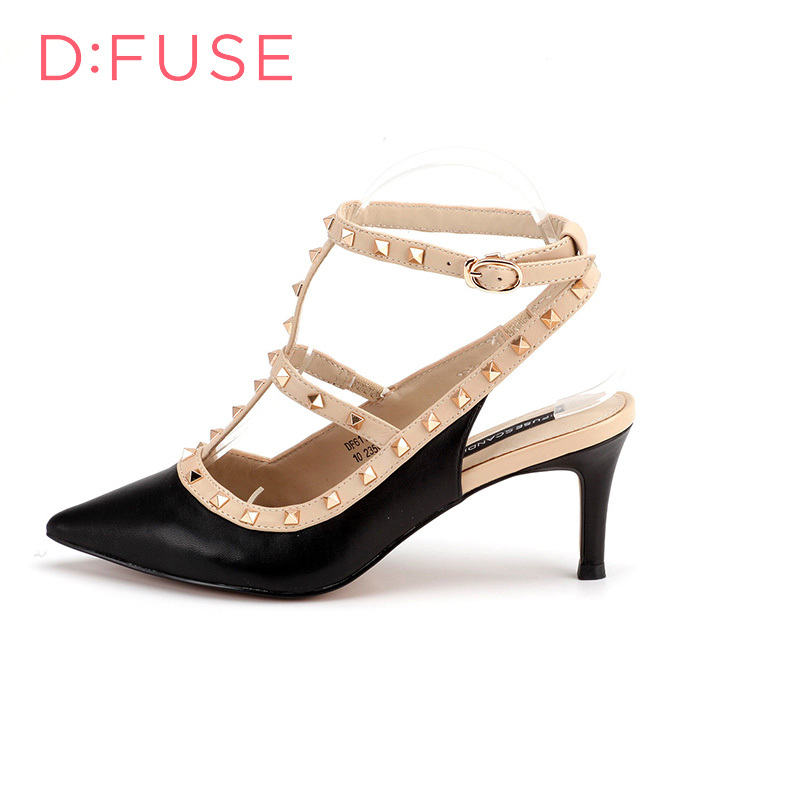 D：Fuse/迪芙斯春羊皮铆钉T型带欧美女鞋DF61113020