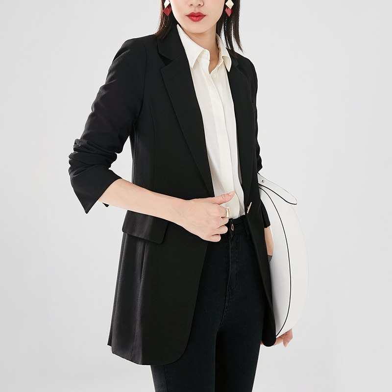 晚白2021春季新品时尚简约纯色修身显瘦一粒扣常规职业西装外套女