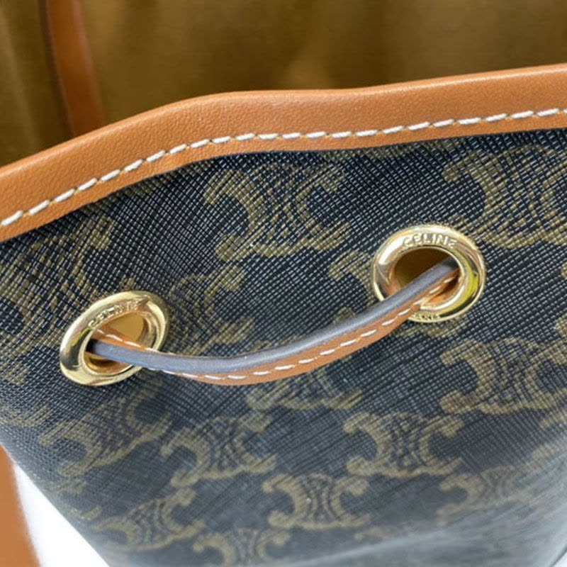 【预定】CELINE Triomphe帆布中号抽绳包 涂层帆布/牛皮革 24*27*19CM图片