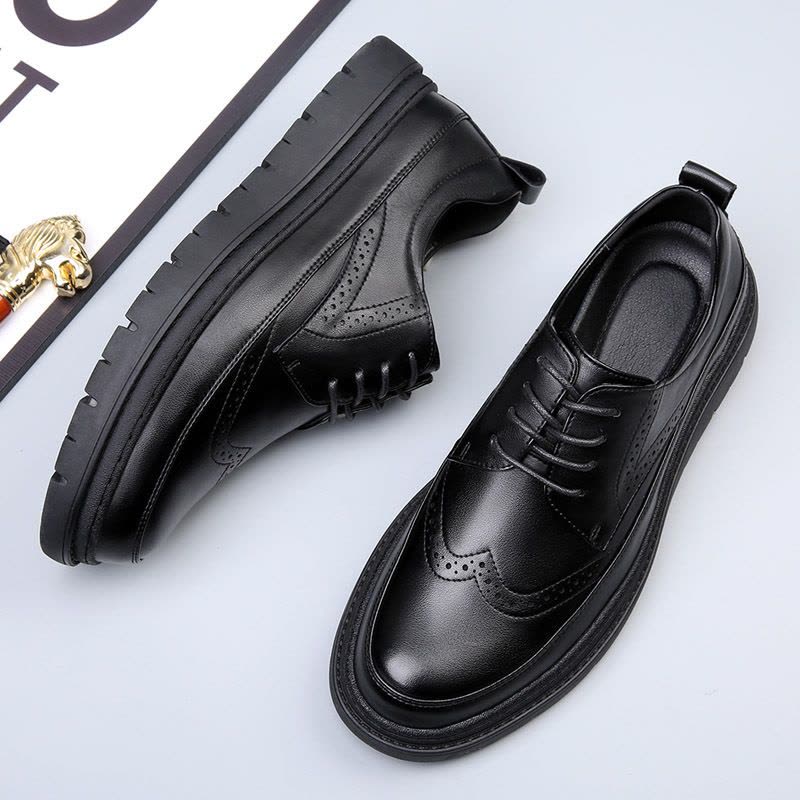 男鞋2025春季新款真皮布洛克花正装潮流男士厚底商务休闲皮鞋男图片