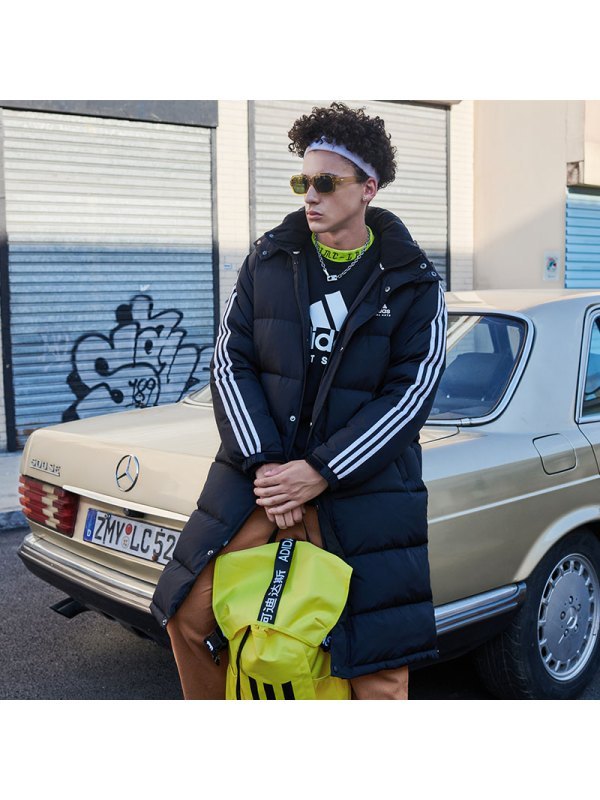 阿迪达斯2020秋冬情侣羽绒服中长款男女保暖加厚连帽鸭绒服