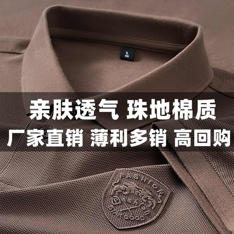 夏季男士棉质短袖T恤商务休闲简约徽章polo衫纯色T恤跨境外贸