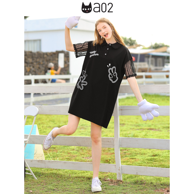 a02新款2020减龄卡通印花木耳边直筒显瘦连衣裙DTV2D0821DR