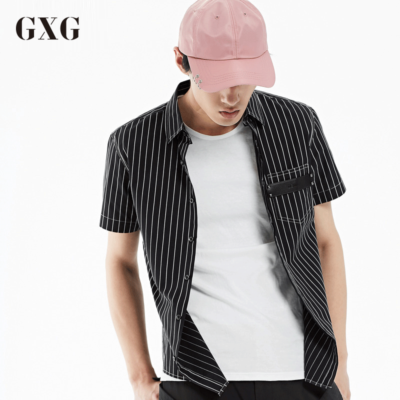 GXG短袖衬衫男装夏季男士时尚休闲都市商务流行斯文短袖衬衫男