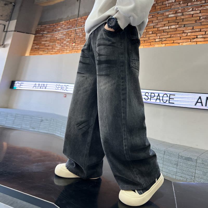 男童裤子春秋款新款儿童秋装牛仔裤大童秋季痞帅阔腿裤时髦潮图片