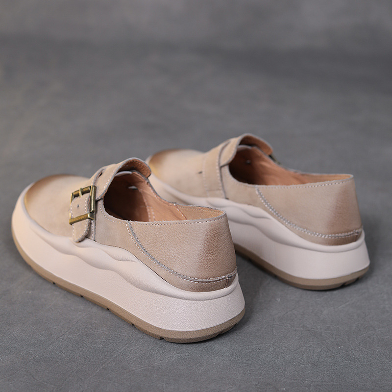 厚底勃肯鞋头层牛皮休闲鞋女平底单鞋春季一脚蹬丑萌软底女鞋
