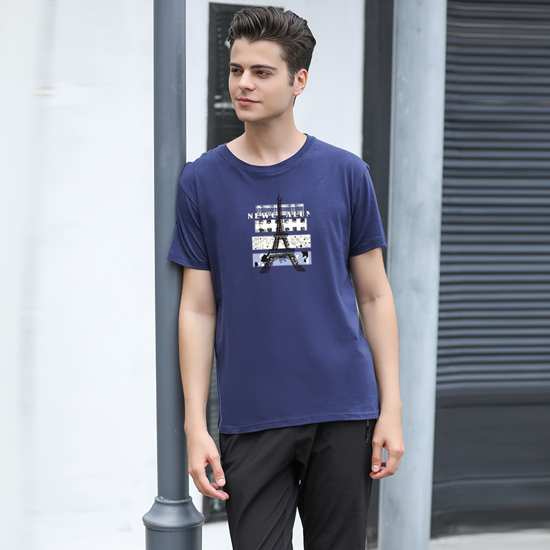 雅鹿男装夏季新品男士时尚印花圆领短袖纯棉舒适百搭t恤ylzylt180211