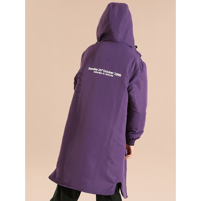 妖精的口袋Y棉服女韩版冬装紫色长款外套大衣保暖棉衣女R