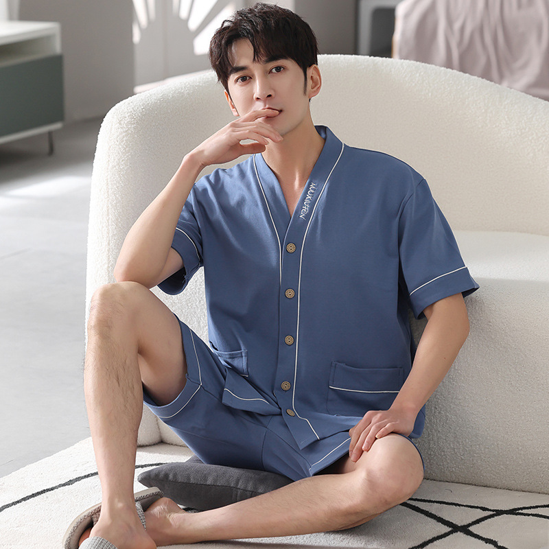 DBMG男士睡衣夏季开衫短袖短裤休闲日系和服宽松加大码外穿家居