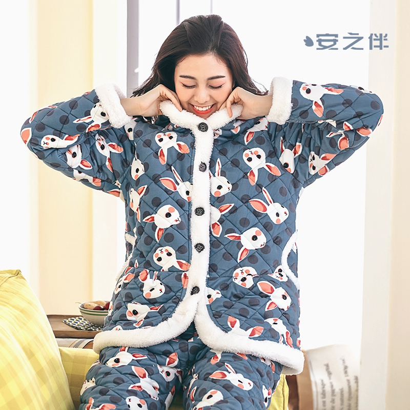 安之伴特卖珊瑚绒夹棉睡衣女秋冬加厚保暖绒甜美可爱可外穿家居服套装