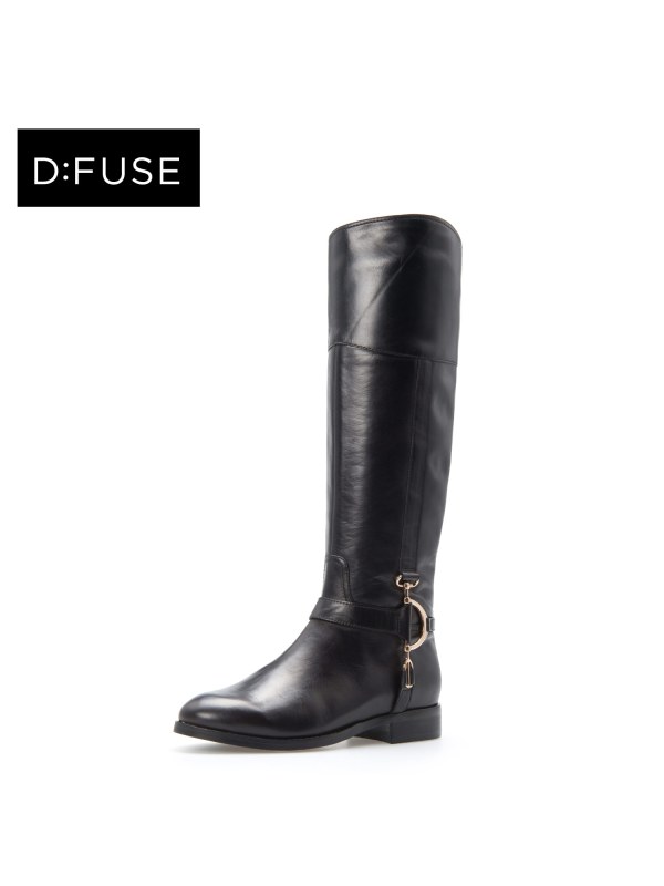 D：Fuse/迪芙斯冬牛皮圆头低跟骑士靴女鞋DF44116175