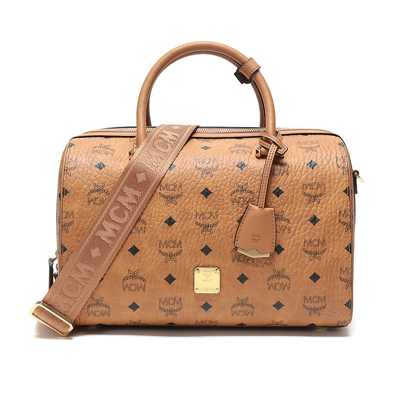 mcm女士logo图案涂层帆布手提单肩斜挎包波士顿包mwb9sse68