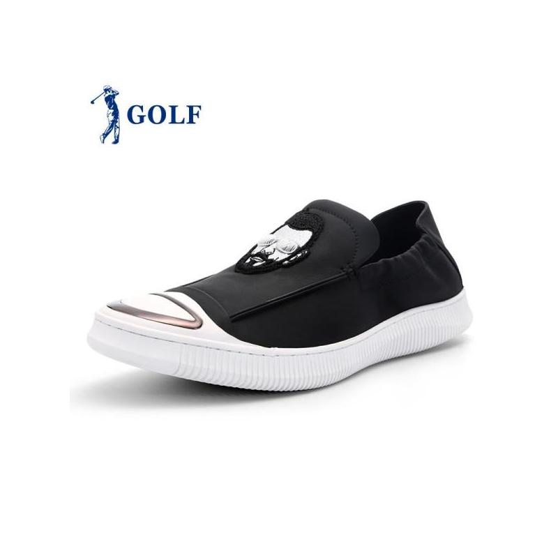 GOLF男鞋春季新款乐福鞋男潮透气一脚蹬休闲皮鞋真皮百搭刺绣鞋子