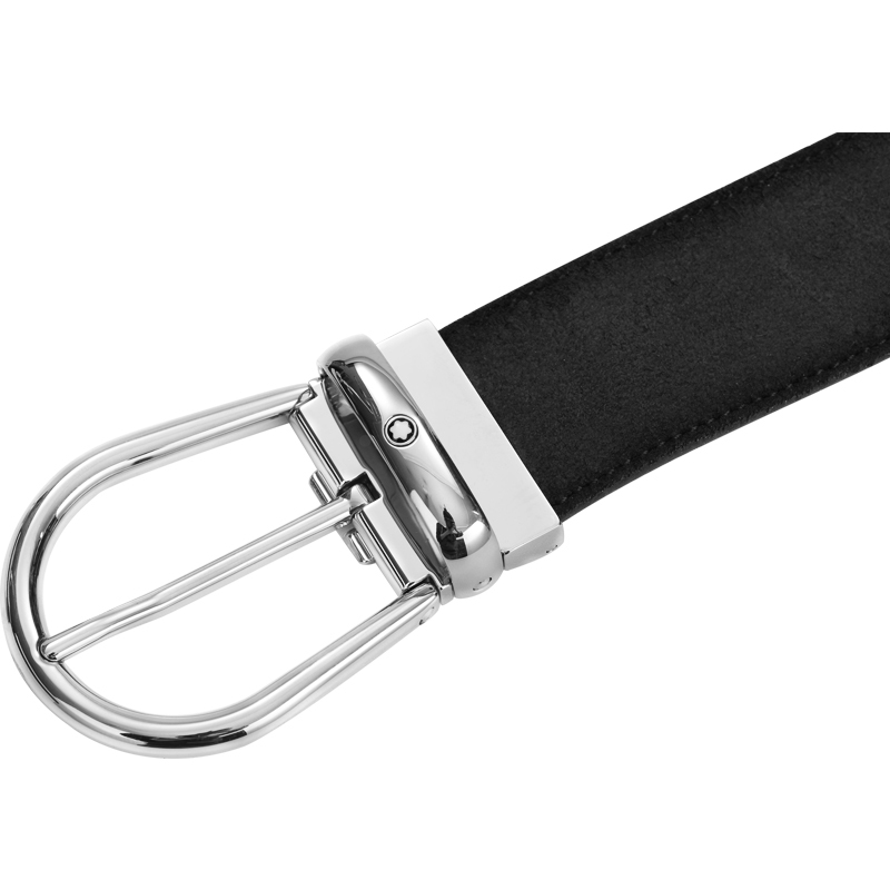 万宝龙montblanc黑色牛皮银色针扣腰带皮带118444