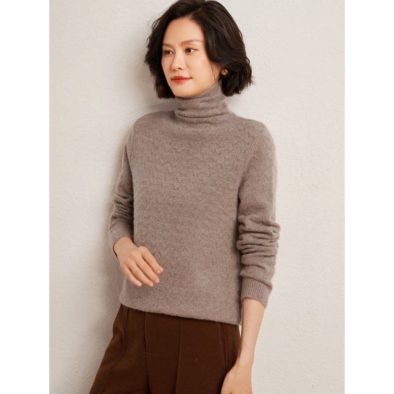 秋冬绞花堆堆领羊绒加厚针织衫女纯色羊毛打底衫宽松时尚套头毛衣图片