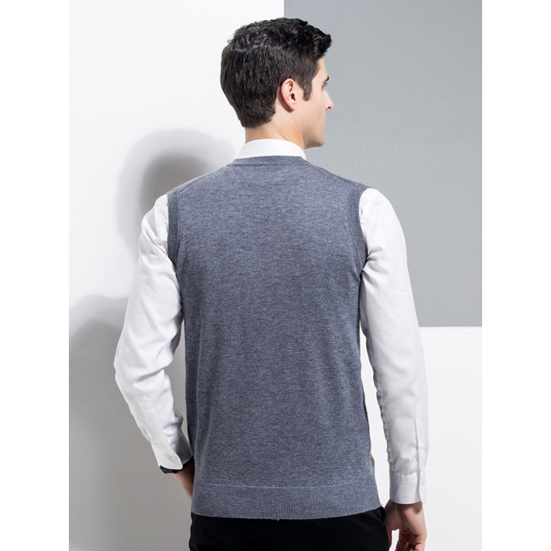恒源祥男士100纯羊毛衫秋冬款背心男v领套头针织马甲