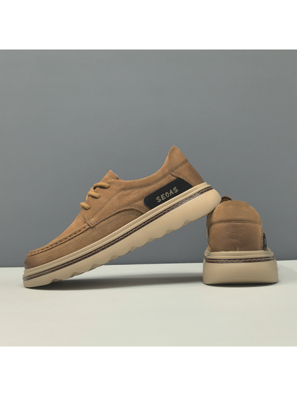 男生头层牛皮厚底板鞋男款潮鞋真皮百搭欧洲站男鞋男士透气休闲鞋