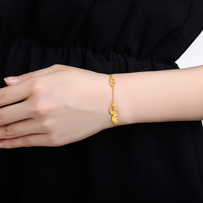 999足金黄金链女款时尚黄金天生一对小象千足金手链可调节链hj114约5g