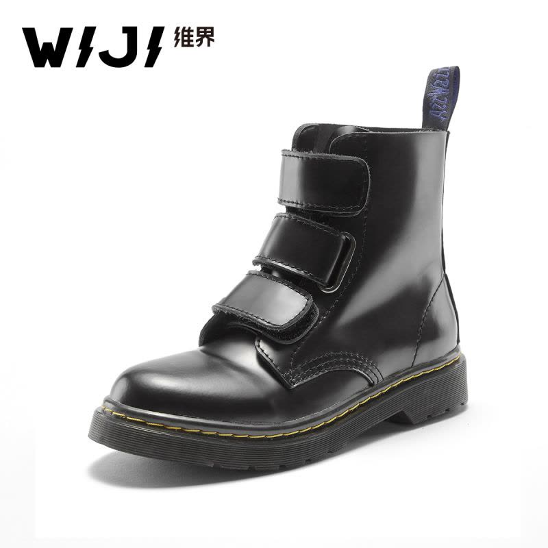 WIJI女鞋2018春季真皮新款韩版潮流马丁靴个性时尚厚底百搭休闲鞋图片