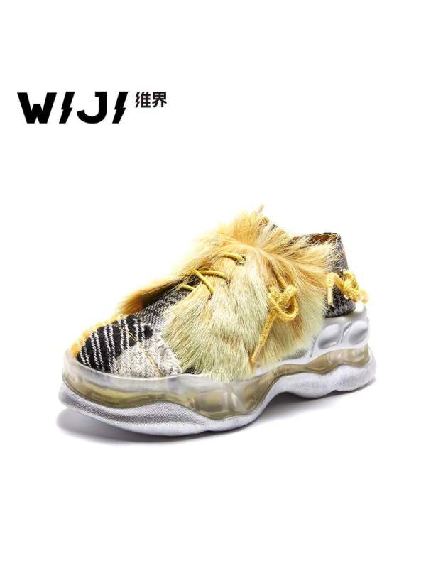 WIJI秋季女鞋新款麂皮摩登休闲街头运动鞋羊毛韩版时尚ins潮流鞋