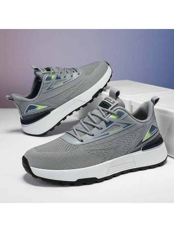 男士新款飞织百搭休闲厚底拼色系带圆头织物注塑浅口运动风男鞋