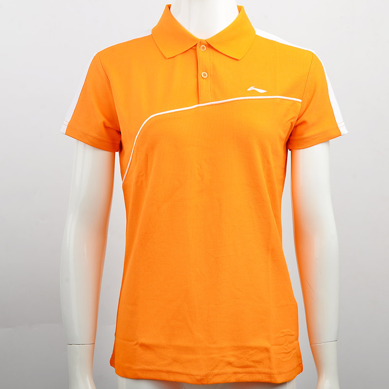 短袖半袖t恤女polo衫透气夏季翻领针织运动服羽毛球服aplj512橙色