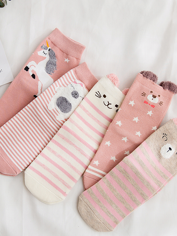 初愫10双装卡通动物图案日系中筒女袜