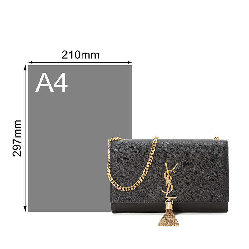 圣罗兰 YSL KATE 链条包中号 流苏款字母LOGO鱼子酱纹 女士单肩包 354119金链