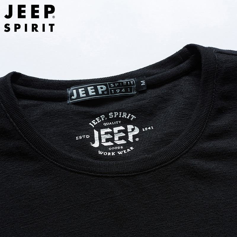 吉普JEEPSPIRIT 长袖T恤男2018春秋季新品户外运动休闲棉质宽松大码圆领印花打底衫秋衣男装体恤上衣