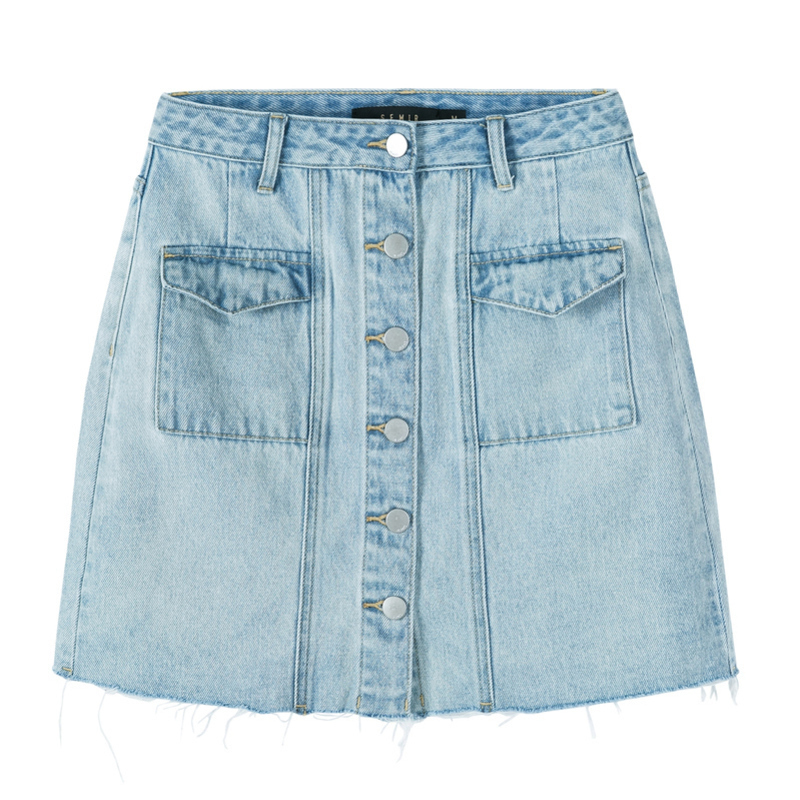【满198减100预估价：30】Semir森马半身裙女2019夏季新款牛仔裙子少女潮流毛边学生口袋a字短裙